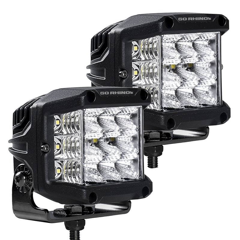 Go Rhino | 50300323FCS - Bright Series Lights - Pair of 4x3 Sideline Cube LED Flood Light Kit - Black Go Rhino Accessory Ligh...