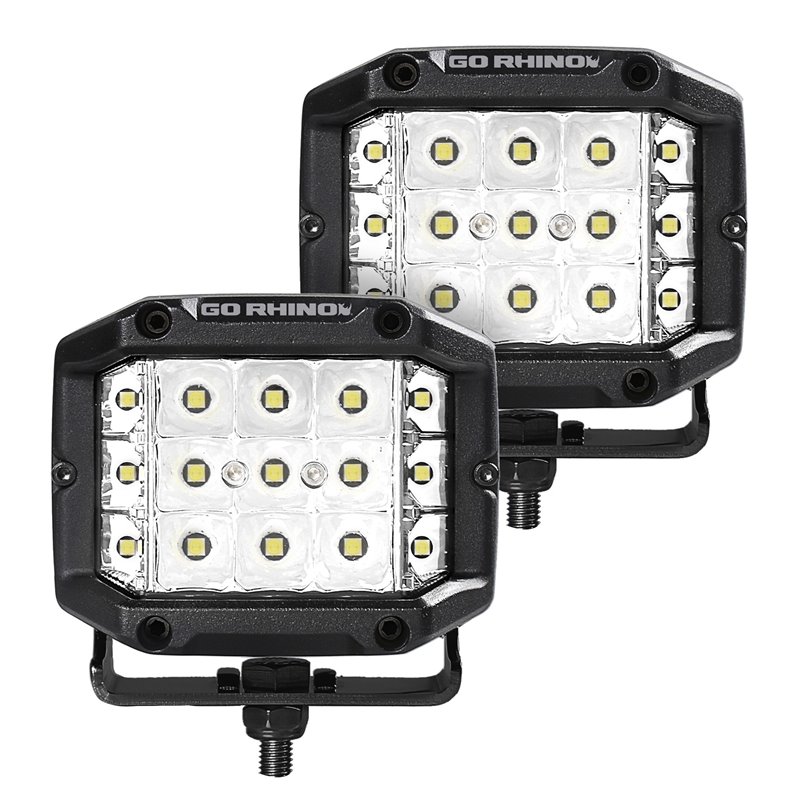 Go Rhino | 50300323SCS - Bright Series Lights - Pair of 4x3 Sideline Cube LED Spot Light Kit - Black Go Rhino Accessory Lighting