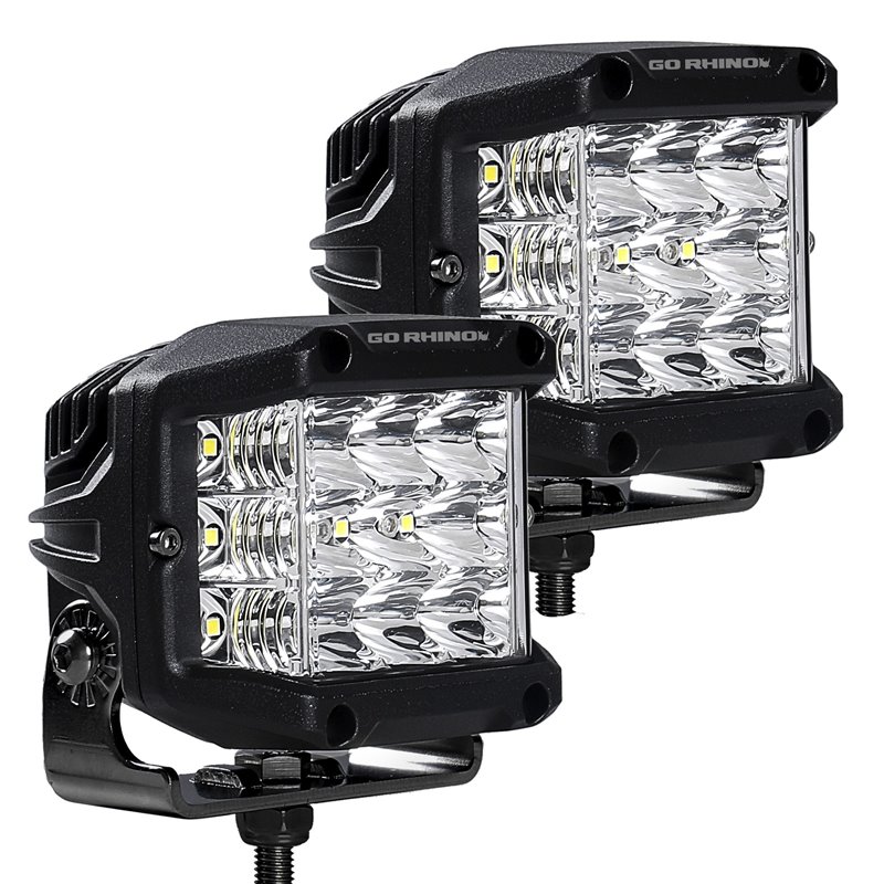 Go Rhino | 50300323SCS - Bright Series Lights - Pair of 4x3 Sideline Cube LED Spot Light Kit - Black Go Rhino Accessory Lighting