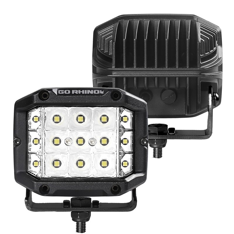 Go Rhino | 50300323SCS - Bright Series Lights - Pair of 4x3 Sideline Cube LED Spot Light Kit - Black Go Rhino Accessory Lighting