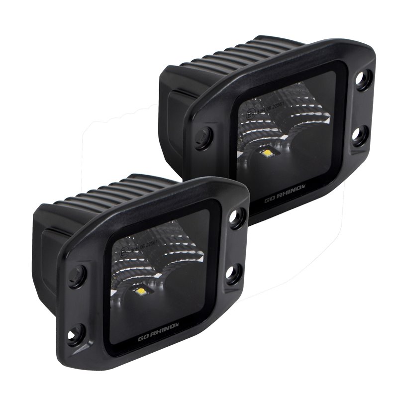 Go Rhino | 50400321FCF - Blackout Series Lights- Pair of 3x3 Cube LED Flood Light Kit - Flush Mount - Black Go Rhino Accessor...