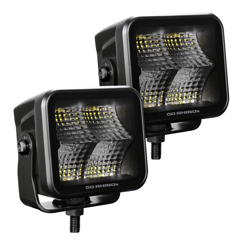 Go Rhino | 50400321FCS - Blackout Series Lights- Pair of 3x3 Cube LED Flood Light Kit - Black Go Rhino Accessory Lighting