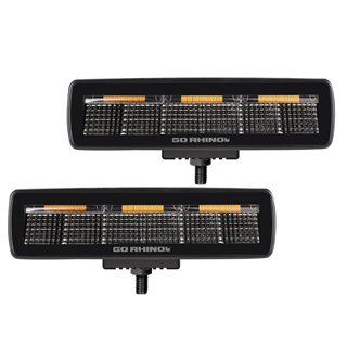 Go Rhino | 50600622FBS - Blackout Combo Series Lights - Pair of Sixline LED Flood Lights With Amber Accent - Black Go Rhino A...