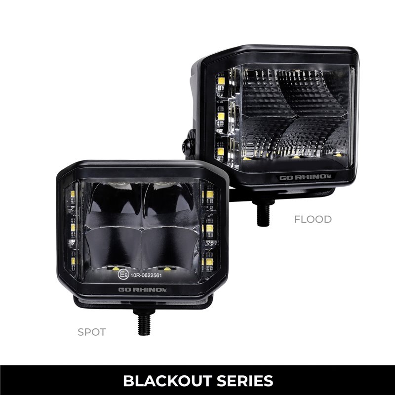 Go Rhino | 50700321SCS - Blackout Series Lights - Pair of 4x3 Cube LED Sideline Spot Light Kit - Black Go Rhino Accessory Lig...