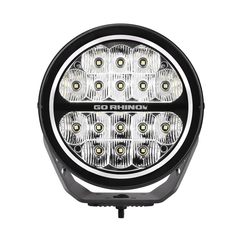 Go Rhino | 50800711SRS - Blackout Series Lights - 7" Round LED Spot Light Beam With Daytime Running Light -  Black