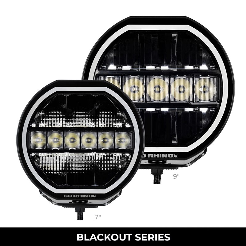 Go Rhino | 51080711CRS - Blackout Series Lights - 7" Maxline LED  Hi/Low Beam W/Multi Daytime Running Light -  Black