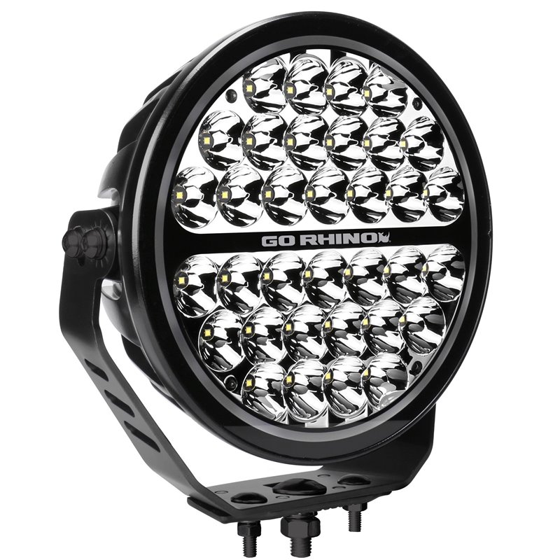 Go Rhino | 51700911DRS - Blackout Series Lights - 9" Round LED Single Driving Kit W/Daytime Running Lights -  Black