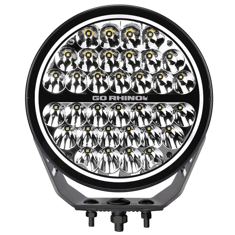 Go Rhino | 51700911SRS - Blackout Series Lights -9" Round Single LED Spot Light Kit W/Daytime Running Lights -  Black