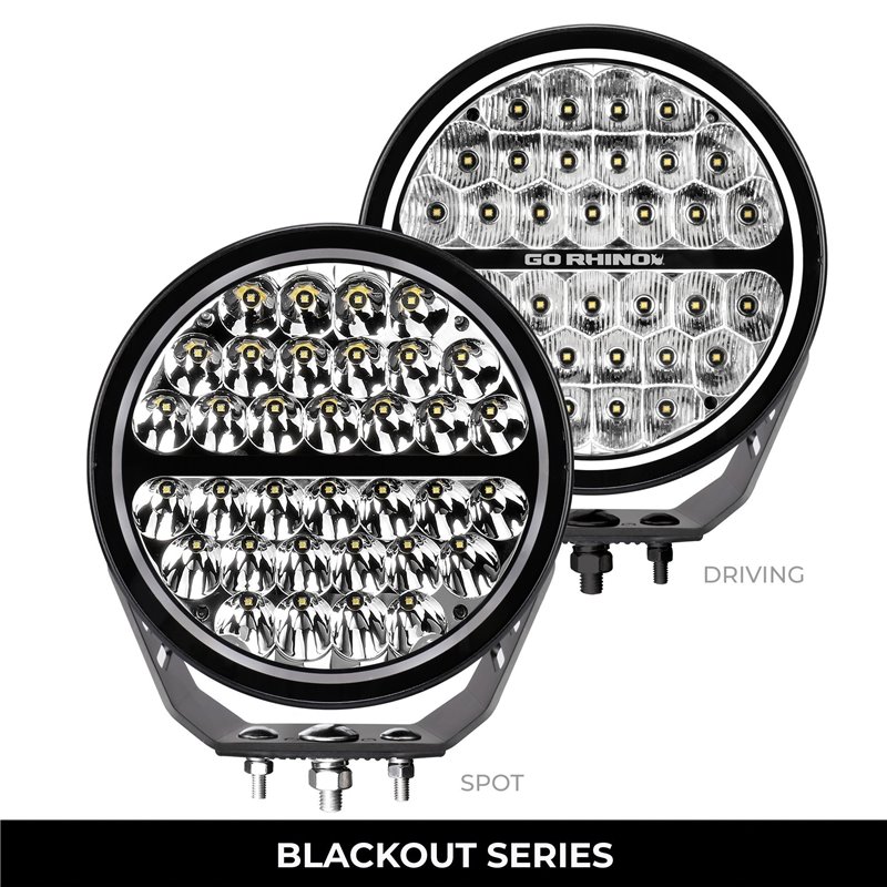 Go Rhino | 51700911SRS - Blackout Series Lights -9" Round Single LED Spot Light Kit W/Daytime Running Lights -  Black