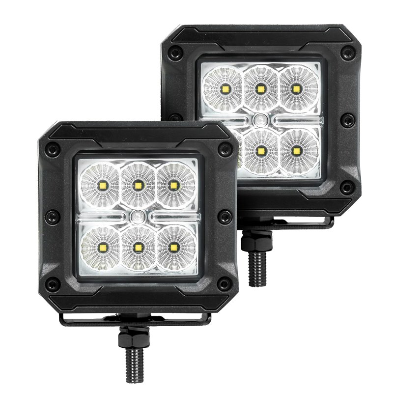 Go Rhino | 51803023FCS - Bright Series Lights - Pair of 3x3 Cube LED Flood Light Kit -  Black