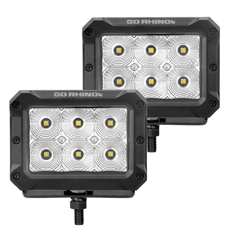 Go Rhino | 53003023FBS - Bright Series Lights - Pair of 4x3 Rectangle LED Flood Light Kit - Black Go Rhino Accessory Lighting