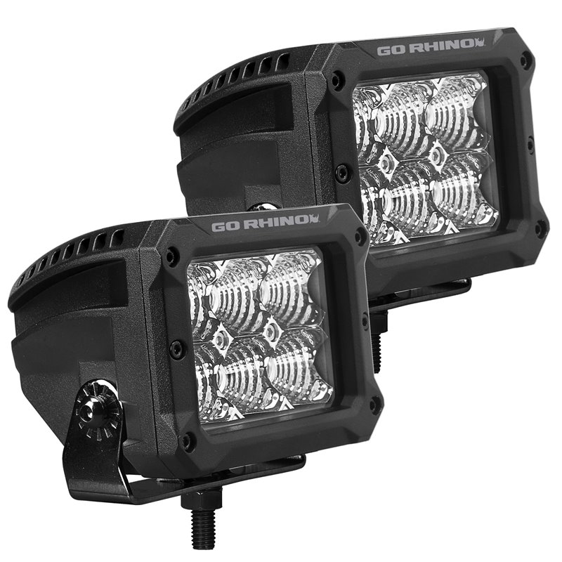 Go Rhino | 53003023FBS - Bright Series Lights - Pair of 4x3 Rectangle LED Flood Light Kit - Black Go Rhino Accessory Lighting
