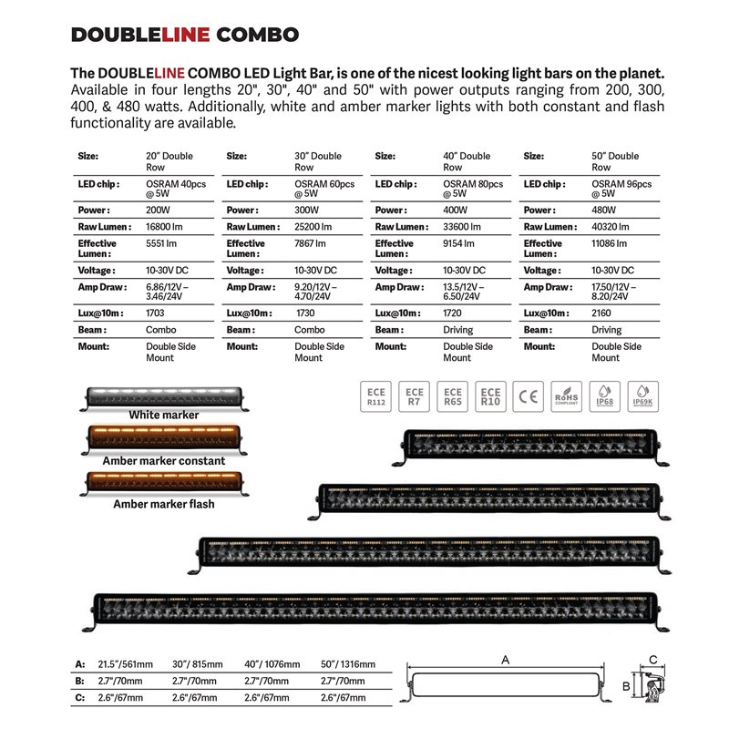 Go Rhino | 54805012CDS - Blackout Combo Series Lights - 50" Double Row LED Light Bar With Amber Lighting -  Black