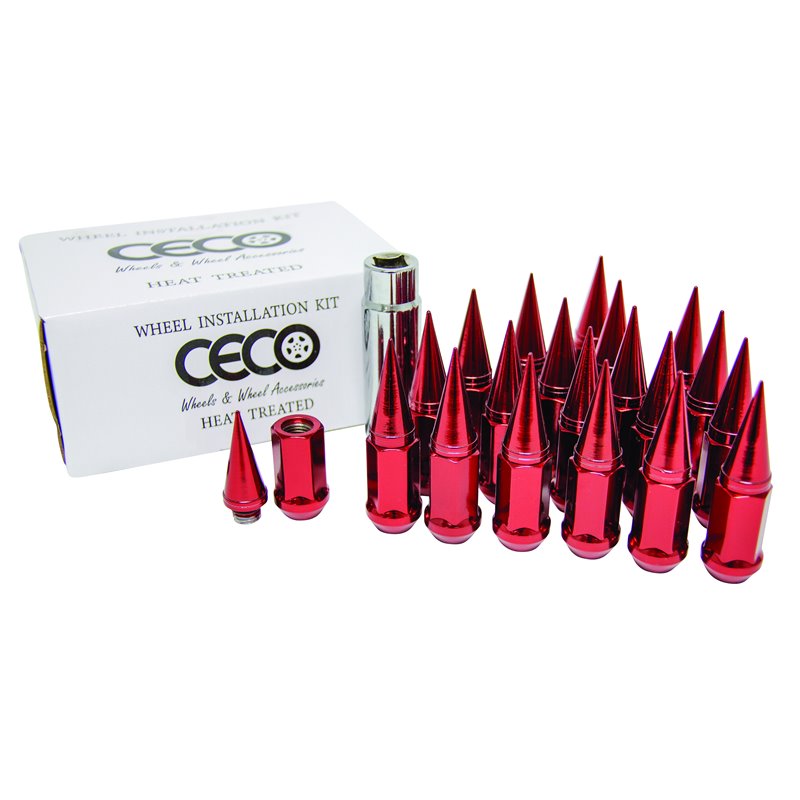 Ceco | (24)RED SPIKE NUT 2PC W/KEY 12X1.25 82mm Lenght 19mm Hex CECO Power Saws