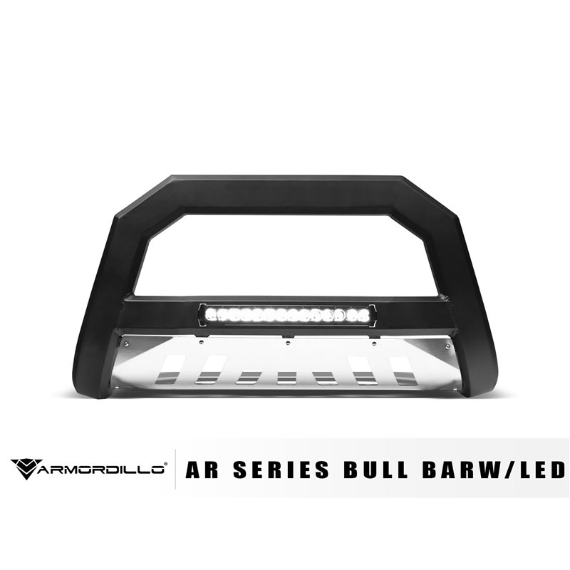 Armordillo | 2000-2006 Chevy Suburban 2500 AR Series Bull Bar W/LED - Matte Black W/Aluminum Skid Plate - Suburban 2500 6.0L / 8