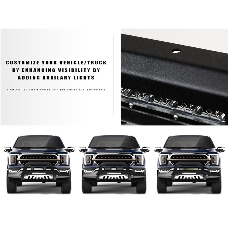 Armordillo | 2005-2011 Dodge Dakota AR Series Bull Bar W/LED - Matte Black W/Aluminum Skid Plate - Dakota 3.7L / 4.7L 2005-2011